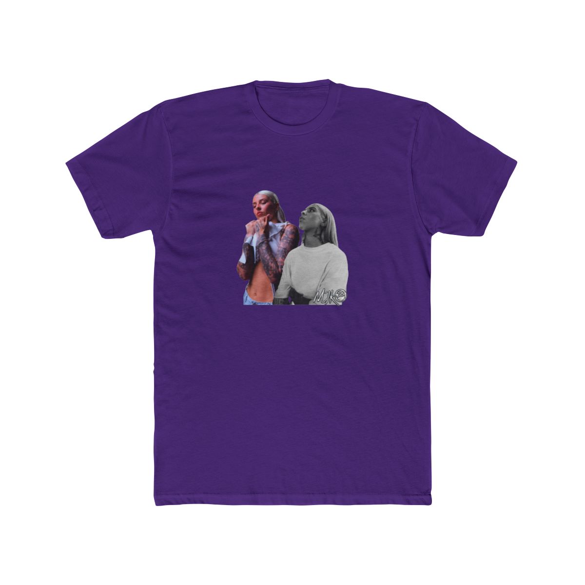 Black T Shirt featuring a graphic of two women. The text "YOUNG" is printed in silver above the image. The text "MIKO" is printed in silver below the image